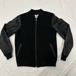 Old Navy Black Bomber Jacket with Leather Sleeves
